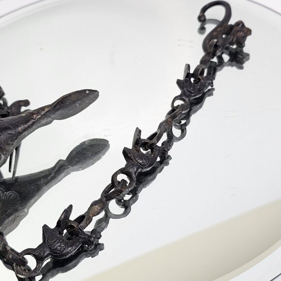 Antique Mughal Peacock Hanging Oil Lamp Bird Very Old. Bronze Or Brass - Picture 8 of 16